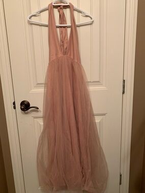JJs House Dusty Rose Halter Tulle Gown